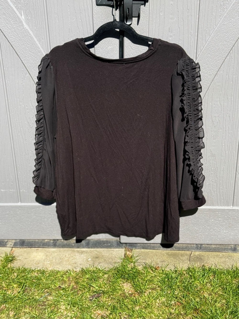 Philosophy 1X Black Ruffle Sleeve Top Romantic Sheer Soft Draped Plus Size